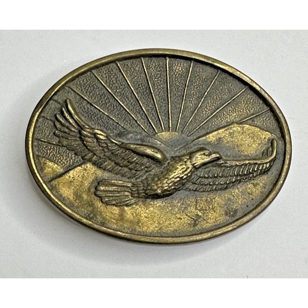 Solid Brass Belt Buckle Soaring Eagle Sunset Mountains BTS 1978 USA
